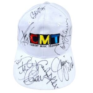 Vintage CMT Hat Cam Snap Back White Country Music Singed Autographed Y2K Adult